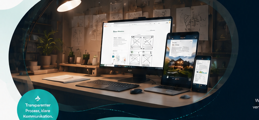 Webavio Prozess-Mockup mit Website Planung und mobiler Ansicht